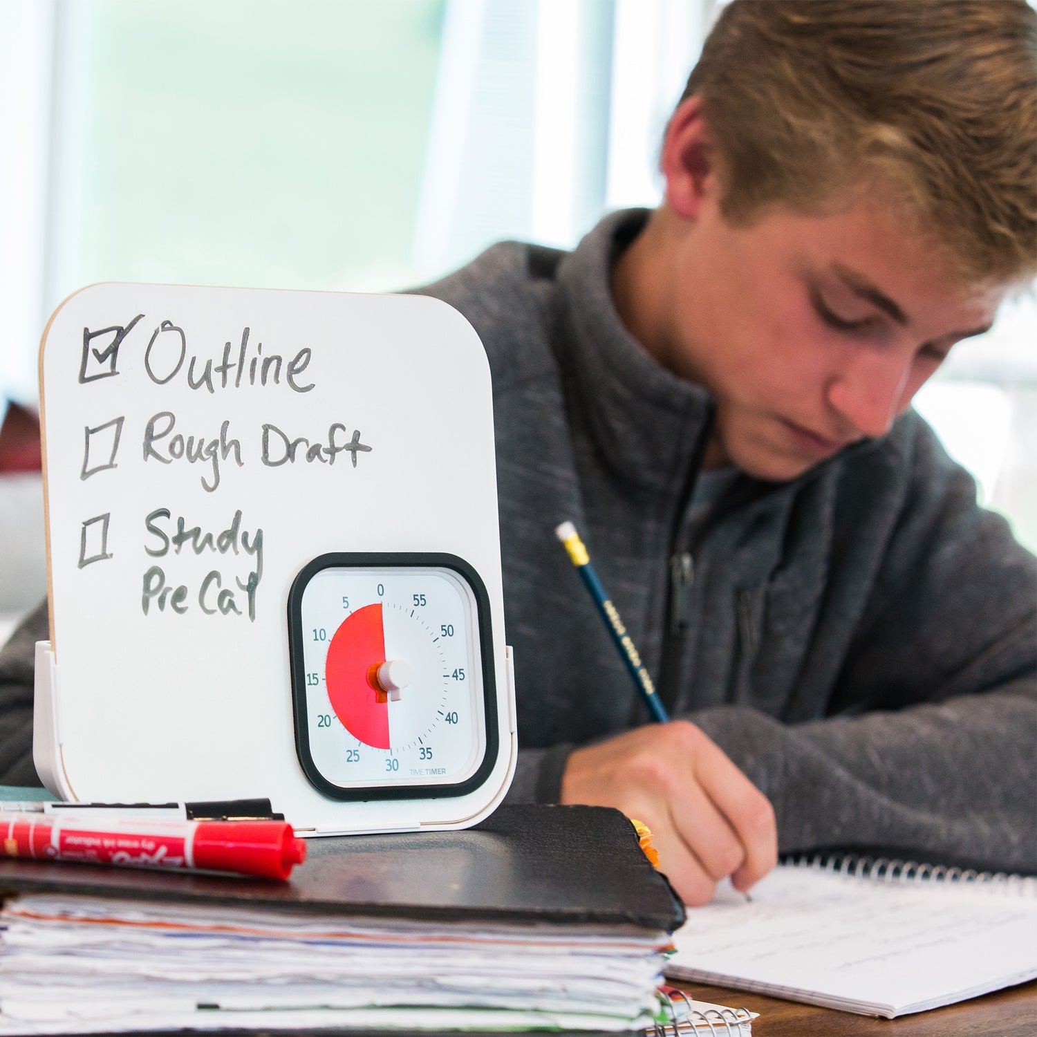 Time Timer MOD Education 60 min inkl. whiteboard tavle - 21,5x20,5 cm - Charcoal/Rød